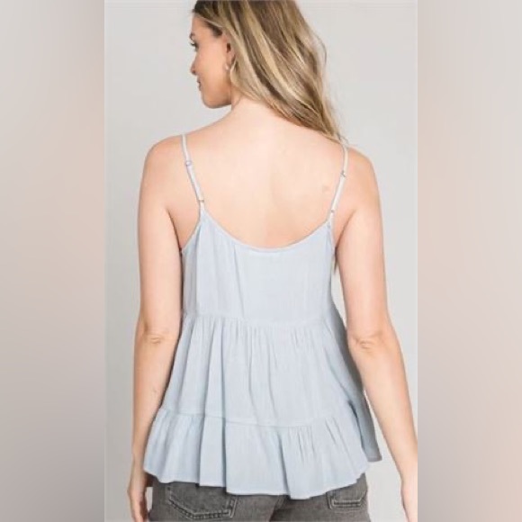 Becool Womens Tiered Button Down Tank, Dusty Blue - Picture 2 of 2